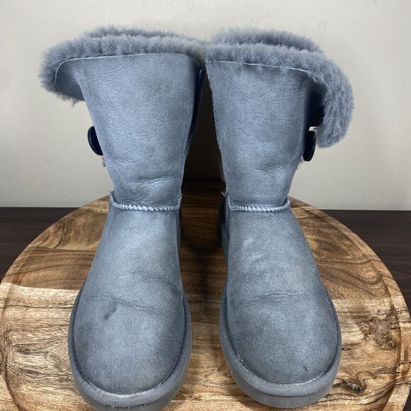 UGG Bailey Button Womens Gray Size 7 Suede Sheepskin Shearling Fur Lined Boots - Picture 4 of 7